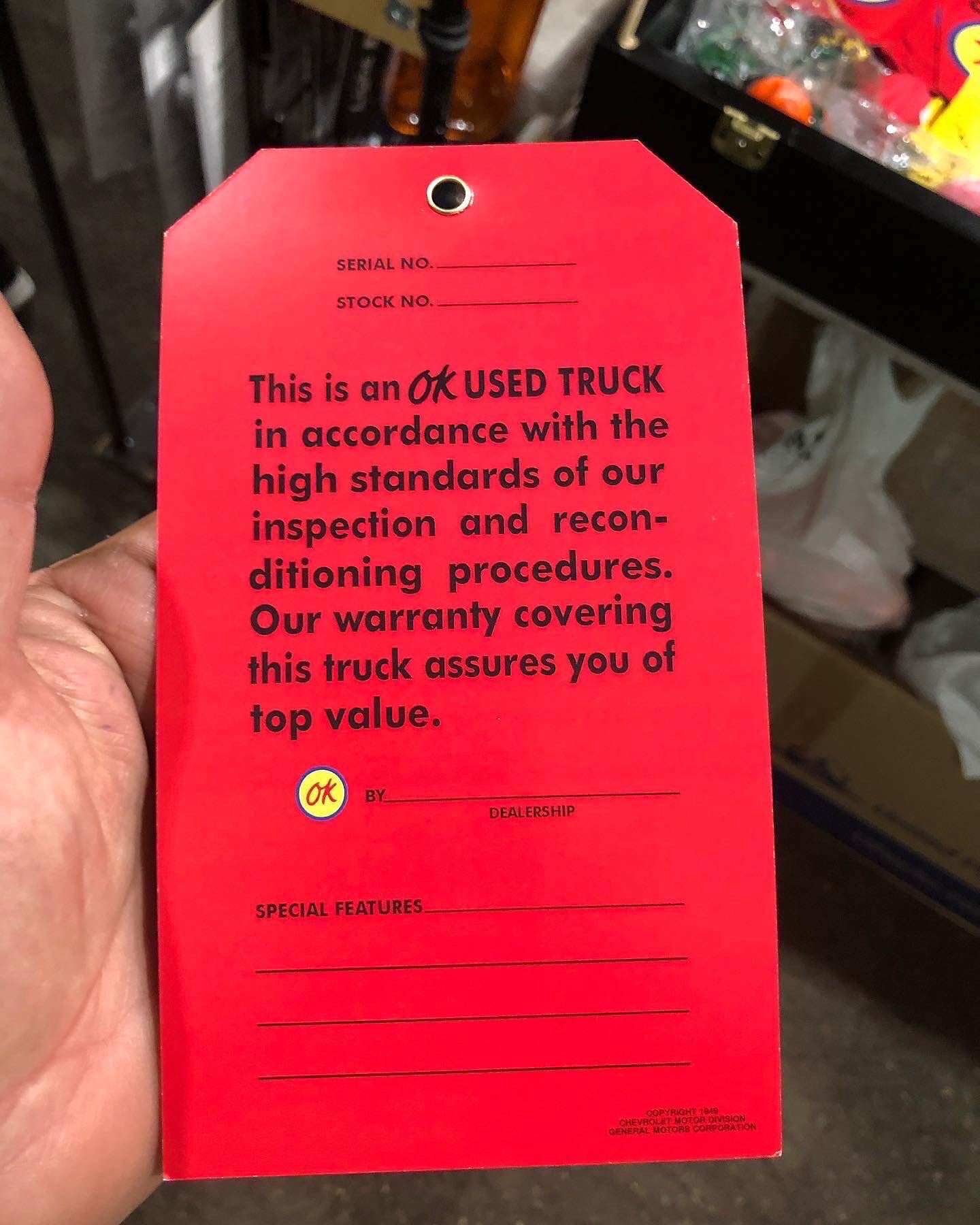 CHEVROLET USED TRUCK HANG DECAL